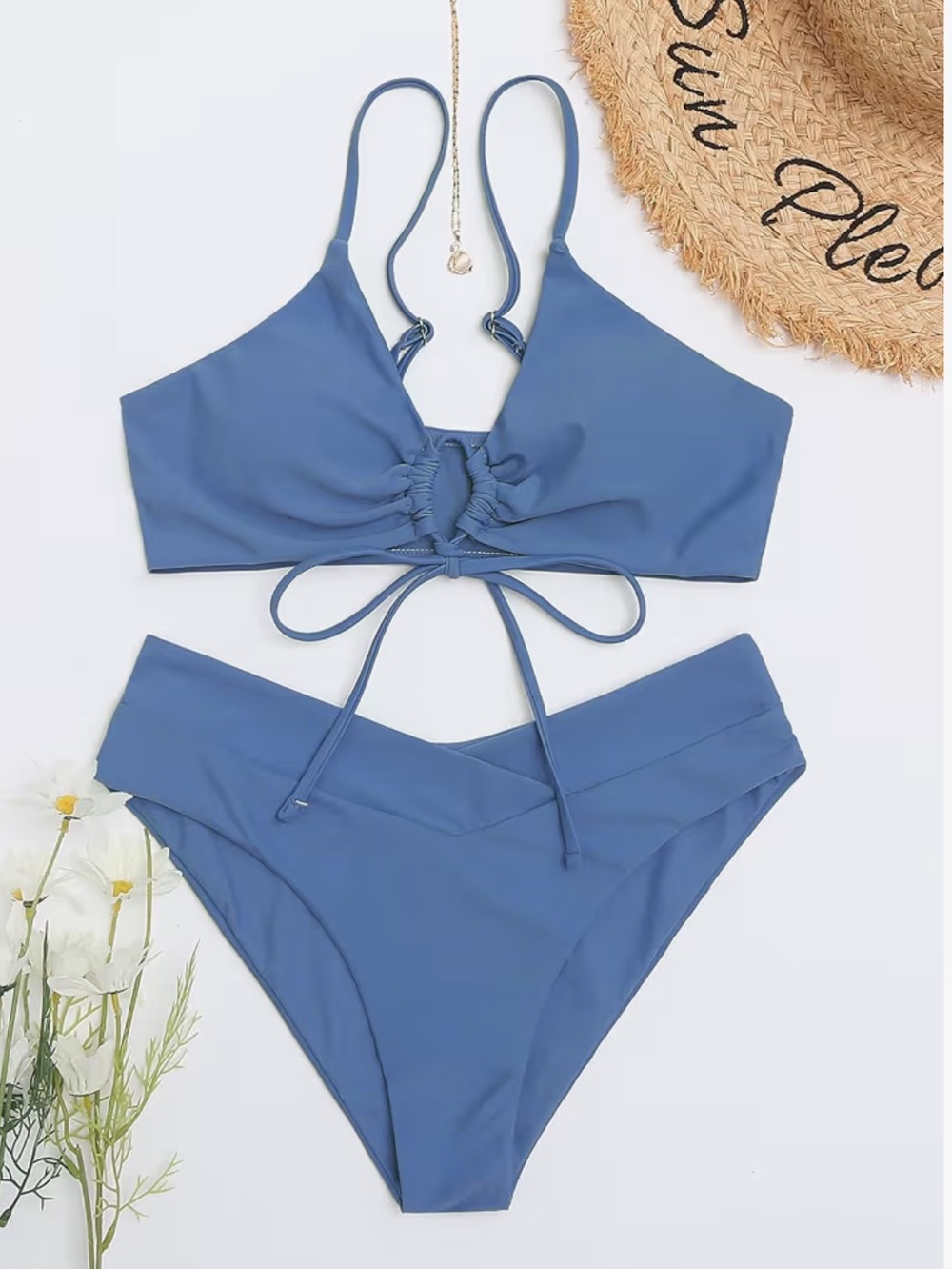 NWOT Blue Two-Piece Lace-Front Bikini Set
